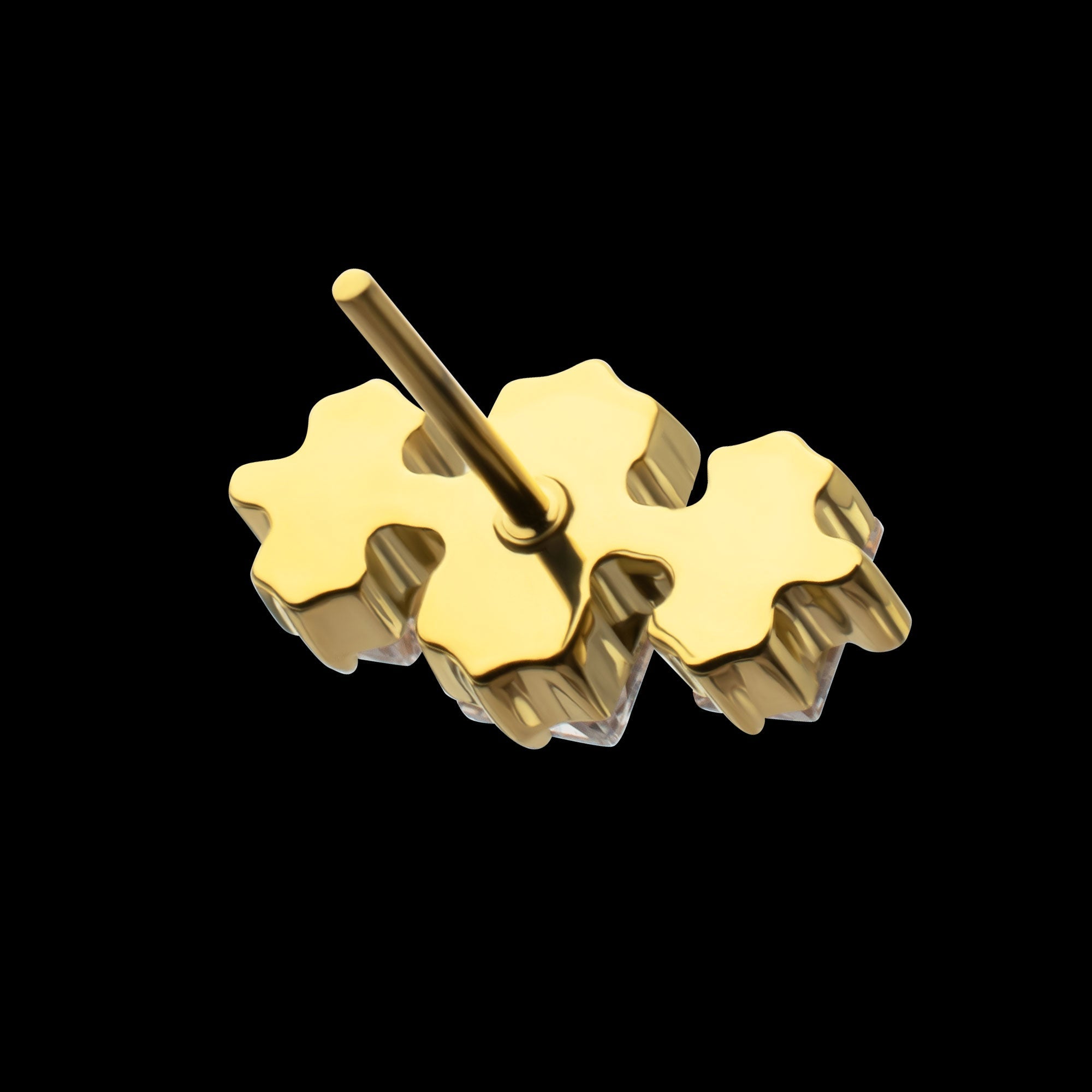 Triple Baguette Prong-Set Gem Threadless Earring / Nosering – 24Kt Gold PVD Titanium