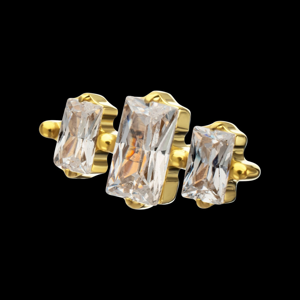 Triple Baguette Prong-Set Gem Threadless Earring / Nosering – 24Kt Gold PVD Titanium