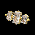 Triple Baguette Prong-Set Gem Threadless Earring / Nosering – 24Kt Gold PVD Titanium