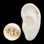 Triple Baguette Prong-Set Gem Threadless Earring / Nosering – 24Kt Gold PVD Titanium