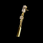Prong-Set Gem Baguette with Round Gem & Bar Dangle Threadless Earring / Nosering – 24Kt Gold PVD Titanium