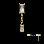 Double Baguette Prong-Set Gem Dangle Threadless Earring / Nosering – 24Kt Gold PVD Titanium