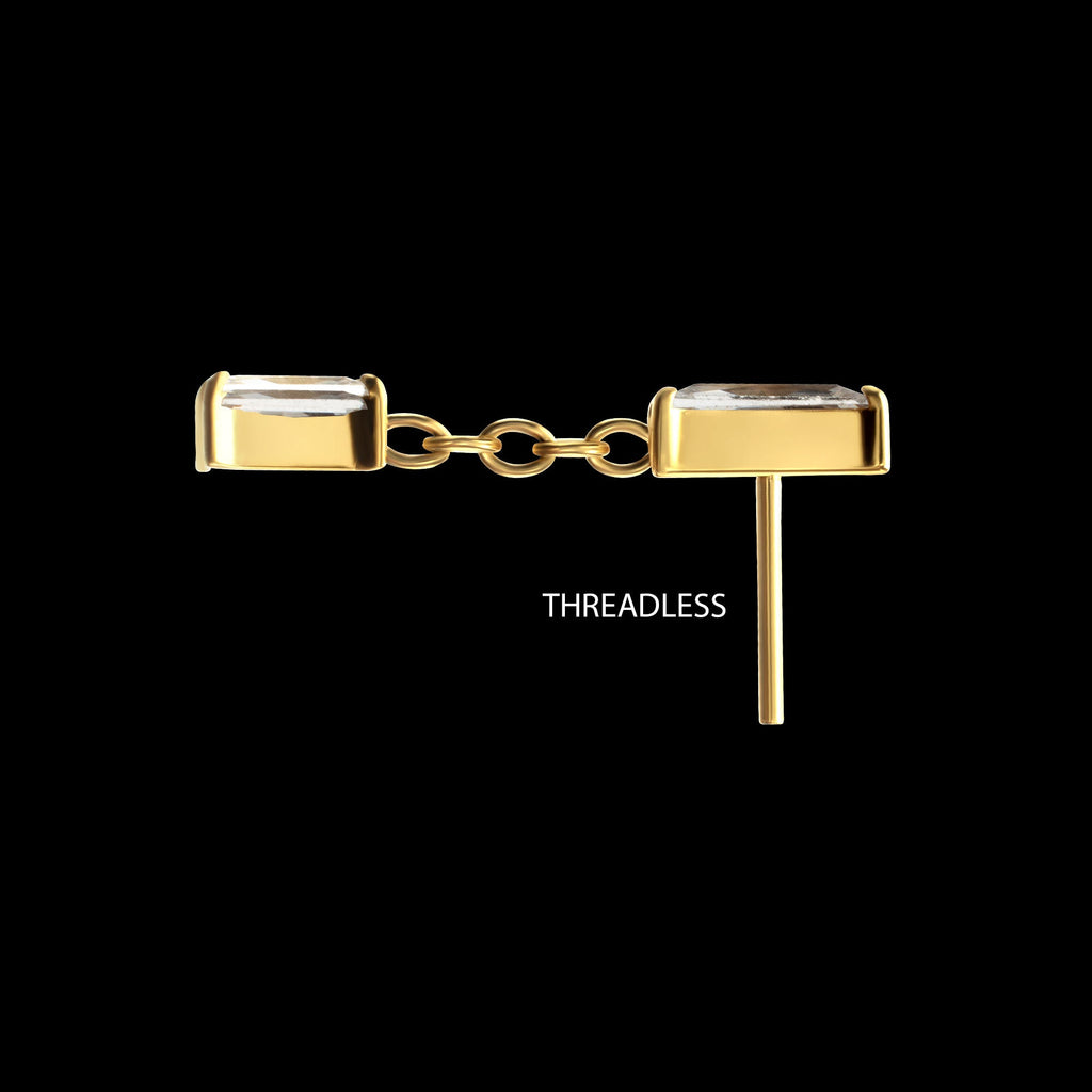 Double Baguette Prong-Set Gem Dangle Threadless Earring / Nosering – 24Kt Gold PVD Titanium