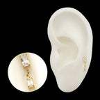 Double Baguette Prong-Set Gem Dangle Threadless Earring / Nosering – 24Kt Gold PVD Titanium