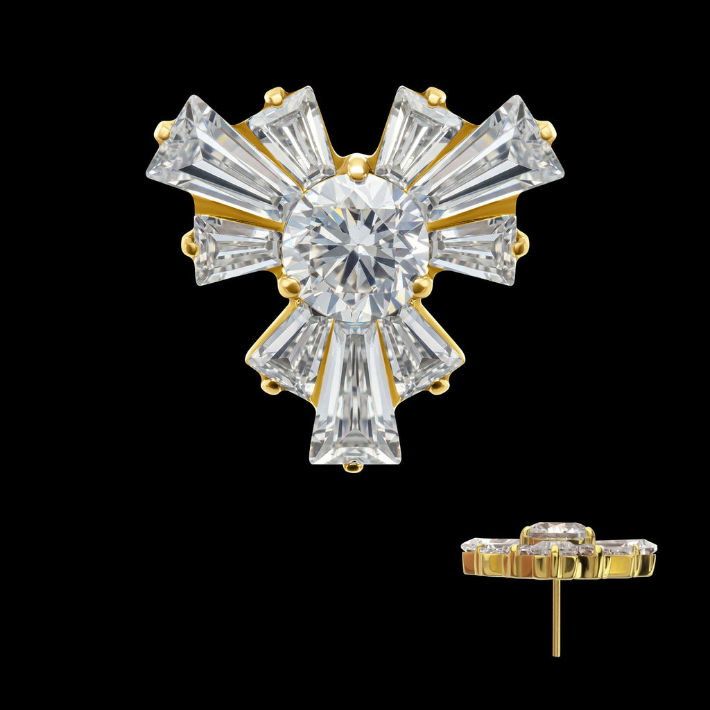 Round & Baguette Cluster Gem Radiant Beam Threadless Earring / Nosering – 24Kt Gold PVD Titanium