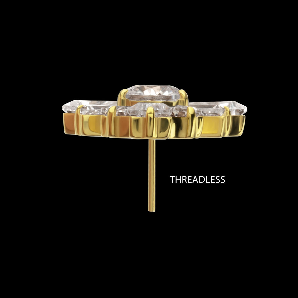 Round & Baguette Cluster Gem Radiant Beam Threadless Earring / Nosering – 24Kt Gold PVD Titanium