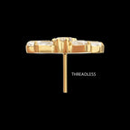 Round & Baguette Cluster Gem Sunray Threadless Earring / Nosering – 24Kt Gold PVD Titanium