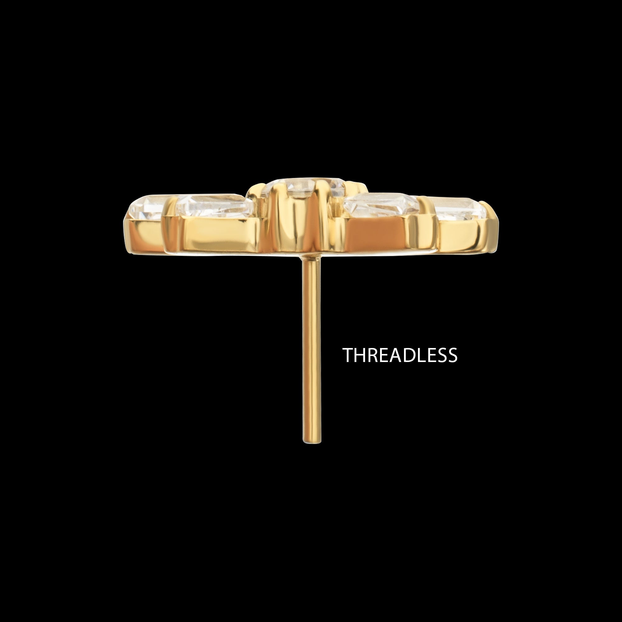 Round & Baguette Cluster Gem Sunray Threadless Earring / Nosering – 24Kt Gold PVD Titanium