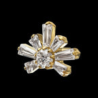 Round & Baguette Cluster Gem Sunray Threadless Earring / Nosering – 24Kt Gold PVD Titanium