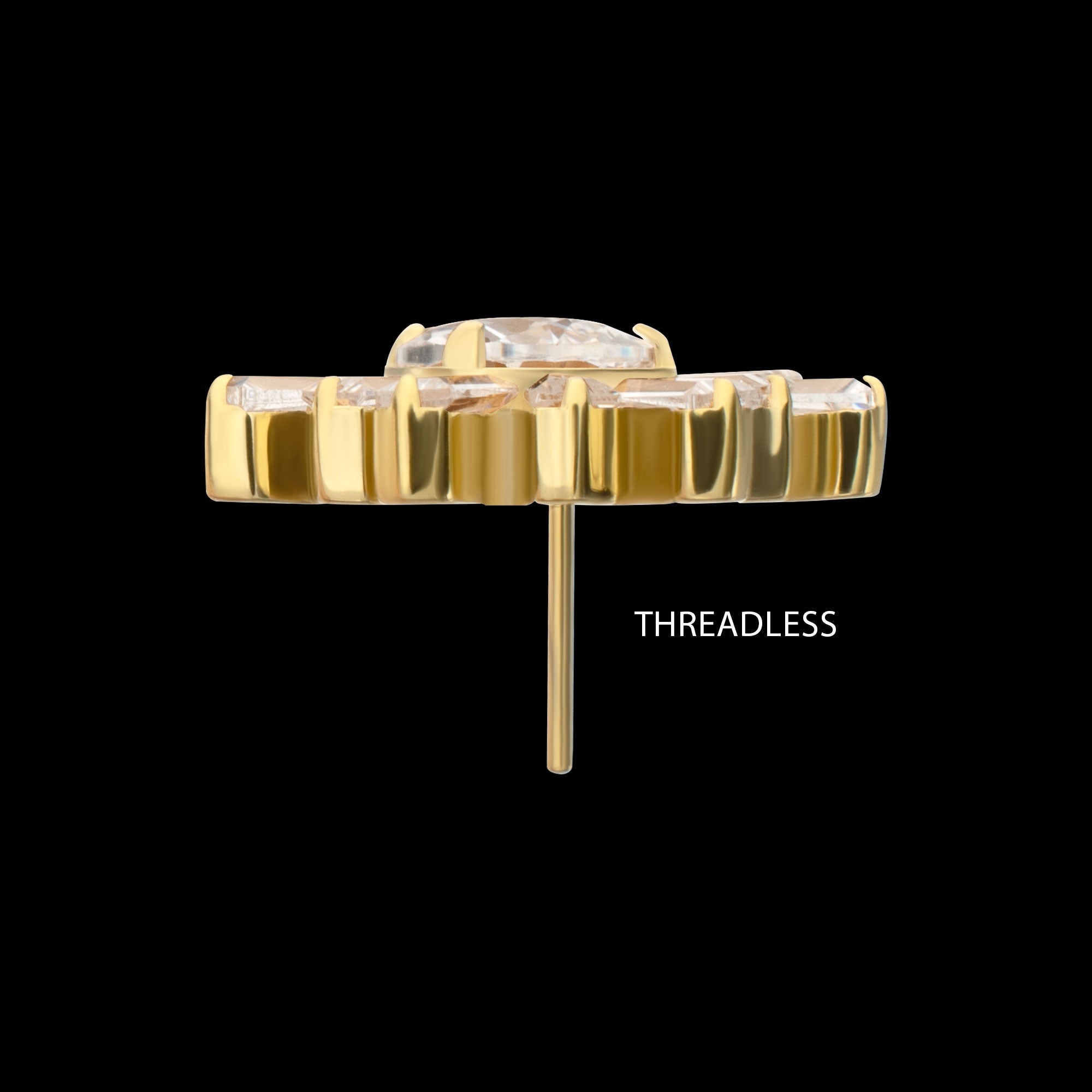 Teardrop & Baguette Cluster Gem Sunray Threadless Earring / Nosering – 24Kt Gold PVD Titanium