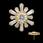 Round & Baguette Cluster Gem Sunburst Threadless Earring / Nosering – 24Kt Gold PVD Titanium