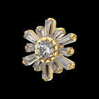 Round & Baguette Cluster Gem Sunburst Threadless Earring / Nosering – 24Kt Gold PVD Titanium