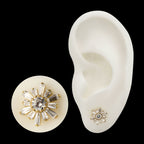 Round & Baguette Cluster Gem Sunburst Threadless Earring / Nosering – 24Kt Gold PVD Titanium