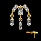 3-Cluster Baguette Prong-Set Gem with Dangle Gem Threadless Earring / Nosering – 24Kt Gold PVD Titanium