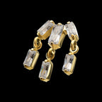 3-Cluster Baguette Prong-Set Gem with Dangle Gem Threadless Earring / Nosering – 24Kt Gold PVD Titanium