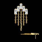5-Cluster Baguette Prong-Set Gem with Chain Dangle Threadless Earring / Nosering – 24Kt Gold PVD Titanium