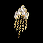 5-Cluster Baguette Prong-Set Gem with Chain Dangle Threadless Earring / Nosering – 24Kt Gold PVD Titanium
