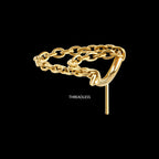 Vertical Helix Curved Bar with 2-Tier Chain Dangle Flatback Stud Earring / Nosering - 24Kt Gold PVD Titanium