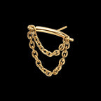 Vertical Helix Curved Bar with 2-Tier Chain Dangle Flatback Stud Earring / Nosering - 24Kt Gold PVD Titanium