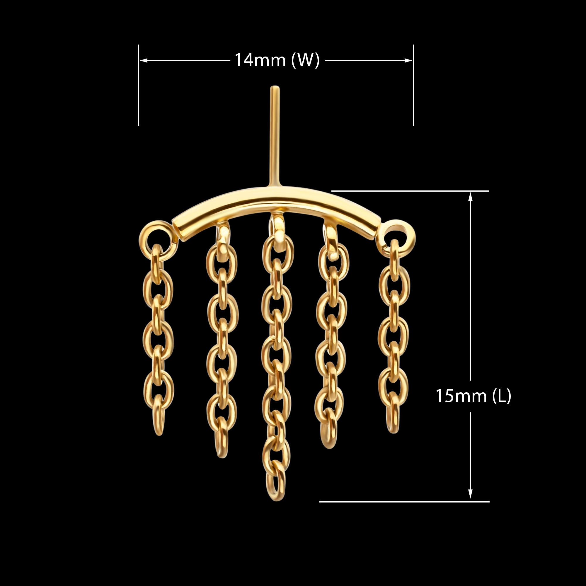 Vertical Helix Curved Bar with 5-Chain Dangle Flatback Stud Earring / Nosering - 24Kt Gold PVD Titanium