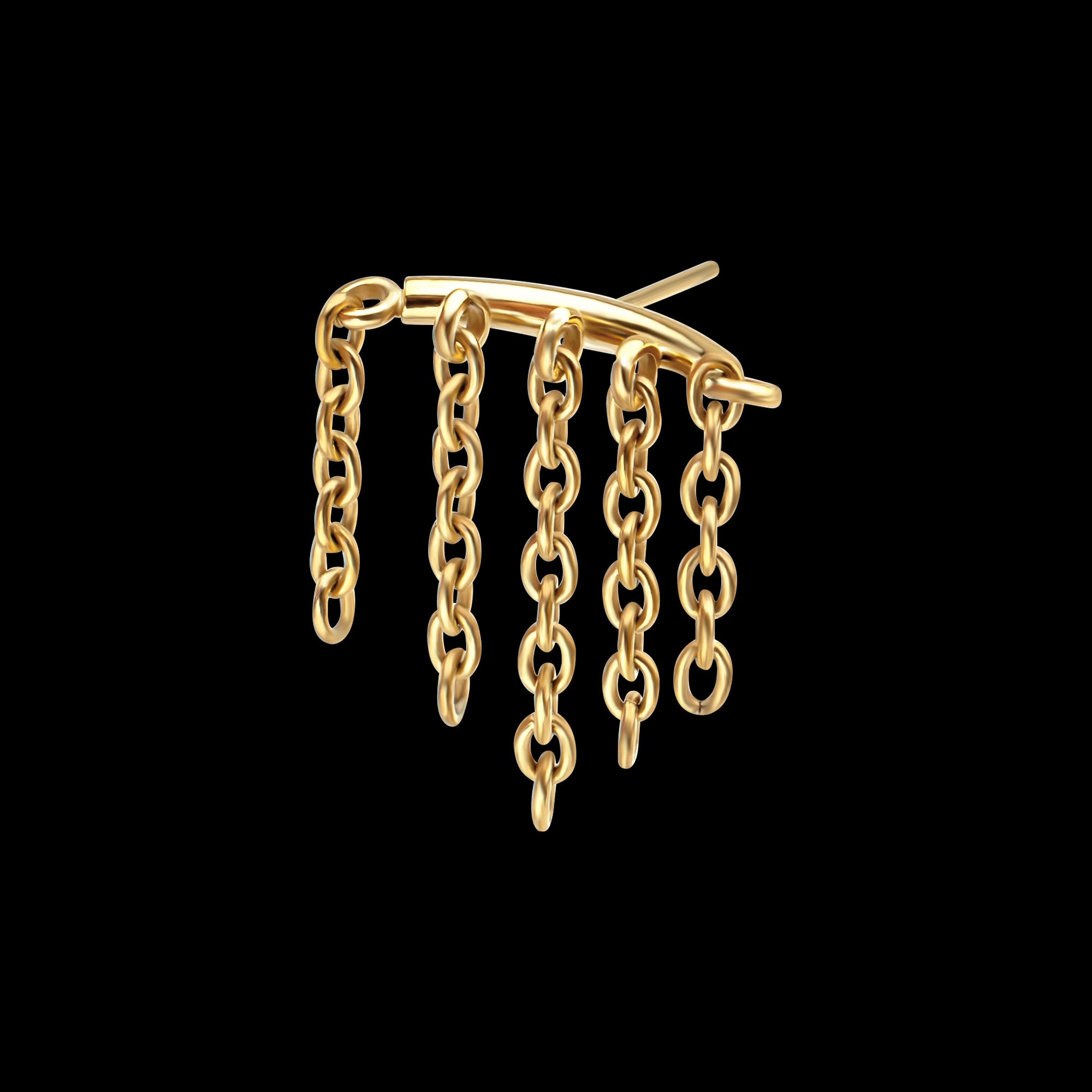 Vertical Helix Curved Bar with 5-Chain Dangle Flatback Stud Earring / Nosering - 24Kt Gold PVD Titanium