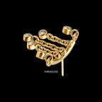 Vertical Helix Curved Bar with 5-Chain Bezel Gem Dangle Flatback Stud Earring / Nosering - Gem in 24Kt Gold PVD Titanium