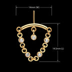 Vertical Helix Curved Bar with CZ Chain Dangle & Floating Gem Flatback Stud Earring / Nosering - CZ in 24Kt Gold PVD Titanium