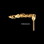 Vertical Helix Curved Bar with 3 Spiked Chain Dangle Flatback Stud Earring / Nosering - 24Kt Gold PVD Titanium