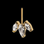 Vertical Helix V-Prong Pear Trio Blossom Cluster Flatback Stud Earring / Nosering - 24Kt Gold PVD Titanium