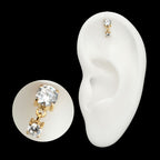 Vertical Helix Double 4-Prong CZ Gem Dangle Flatback Stud Earring / Nosering - CZ in 24Kt Gold PVD Titanium