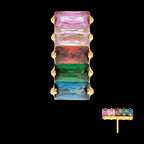 Prong Set Baguette Rainbow CZ-Cluster Flatback Stud Earring / Nosering