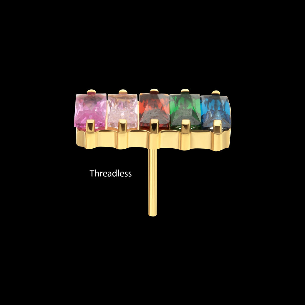 Prong Set Baguette Rainbow CZ-Cluster Flatback Stud Earring / Nosering