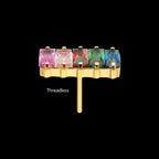 Prong Set Baguette Rainbow CZ-Cluster Flatback Stud Earring / Nosering