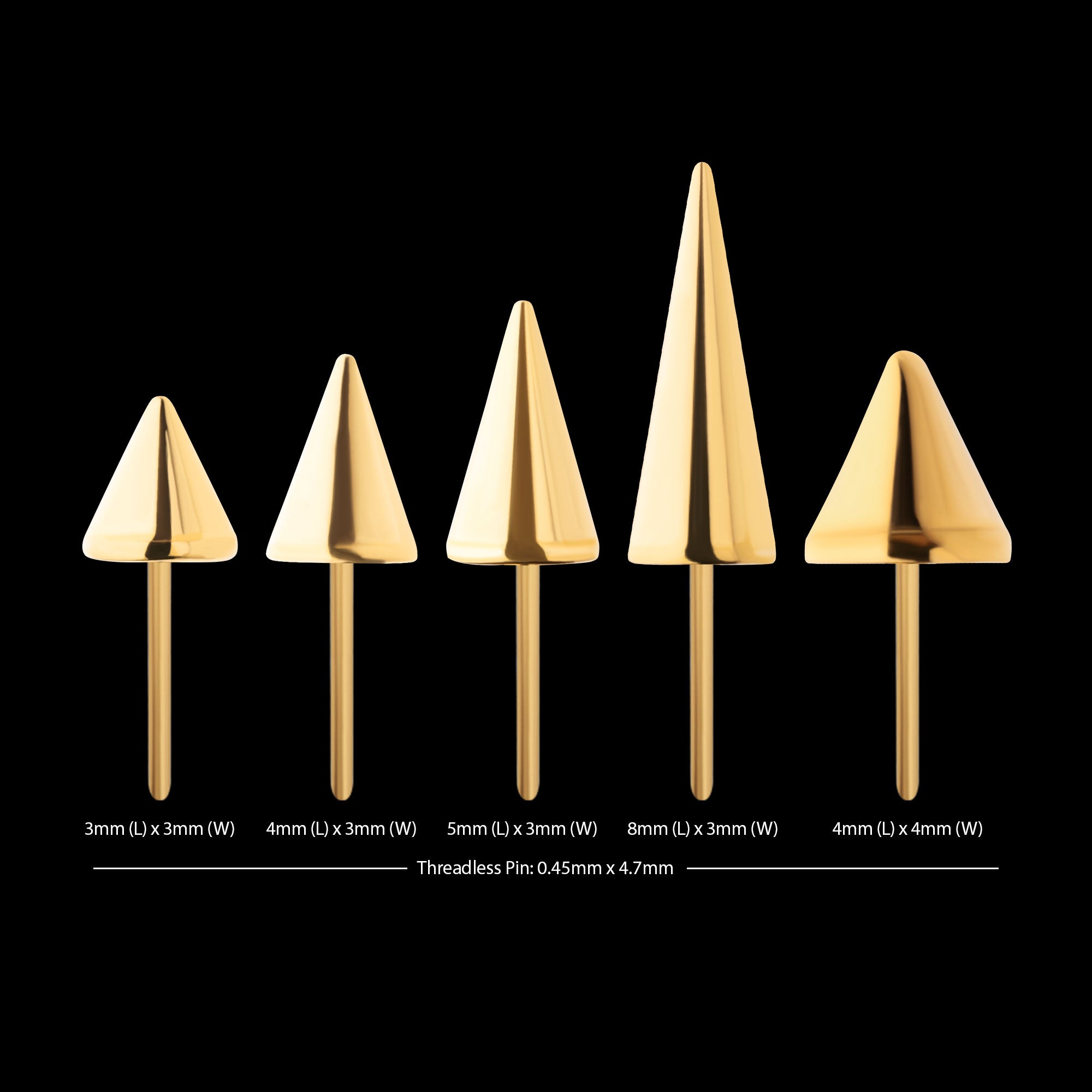 Spike Flatback Stud Earring / Nosering - 24Kt Gold PVD Titanium