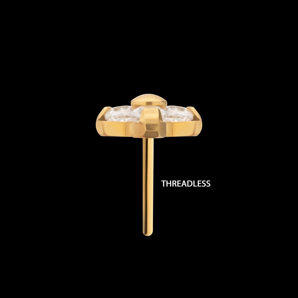 Pronged Round CZ Trinity Flatback Stud Earring / Nosering - CZ in 24Kt Gold PVD Titanium