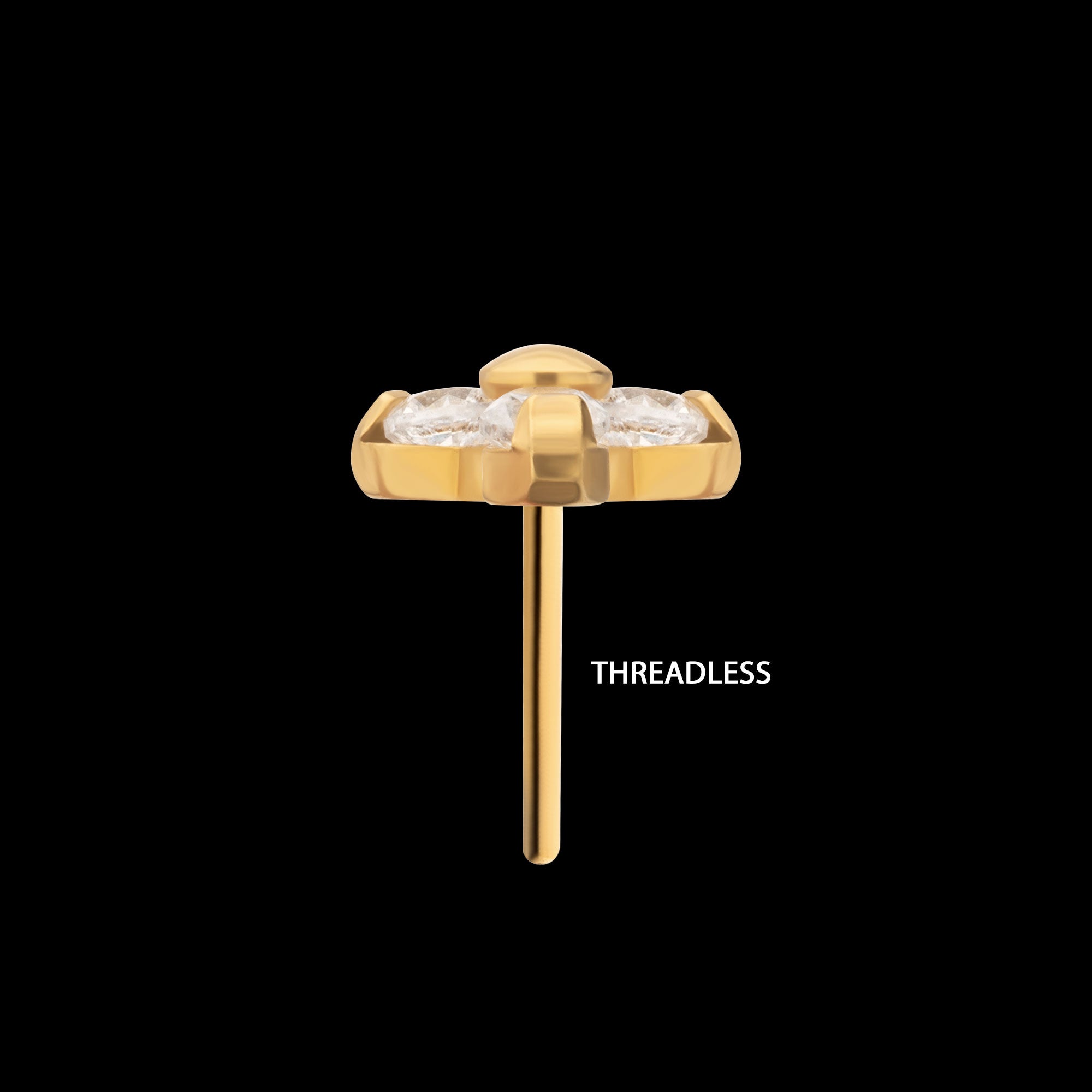 Pronged Round CZ Trinity Flatback Stud Earring / Nosering - CZ in 24Kt Gold PVD Titanium