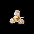 Pronged Round CZ Trinity Flatback Stud Earring / Nosering - CZ in 24Kt Gold PVD Titanium
