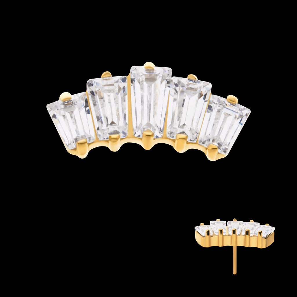 Prong Set Baguette CZ 5-Cluster Flatback Stud Earring / Nosering - CZ in 24Kt Gold PVD Titanium