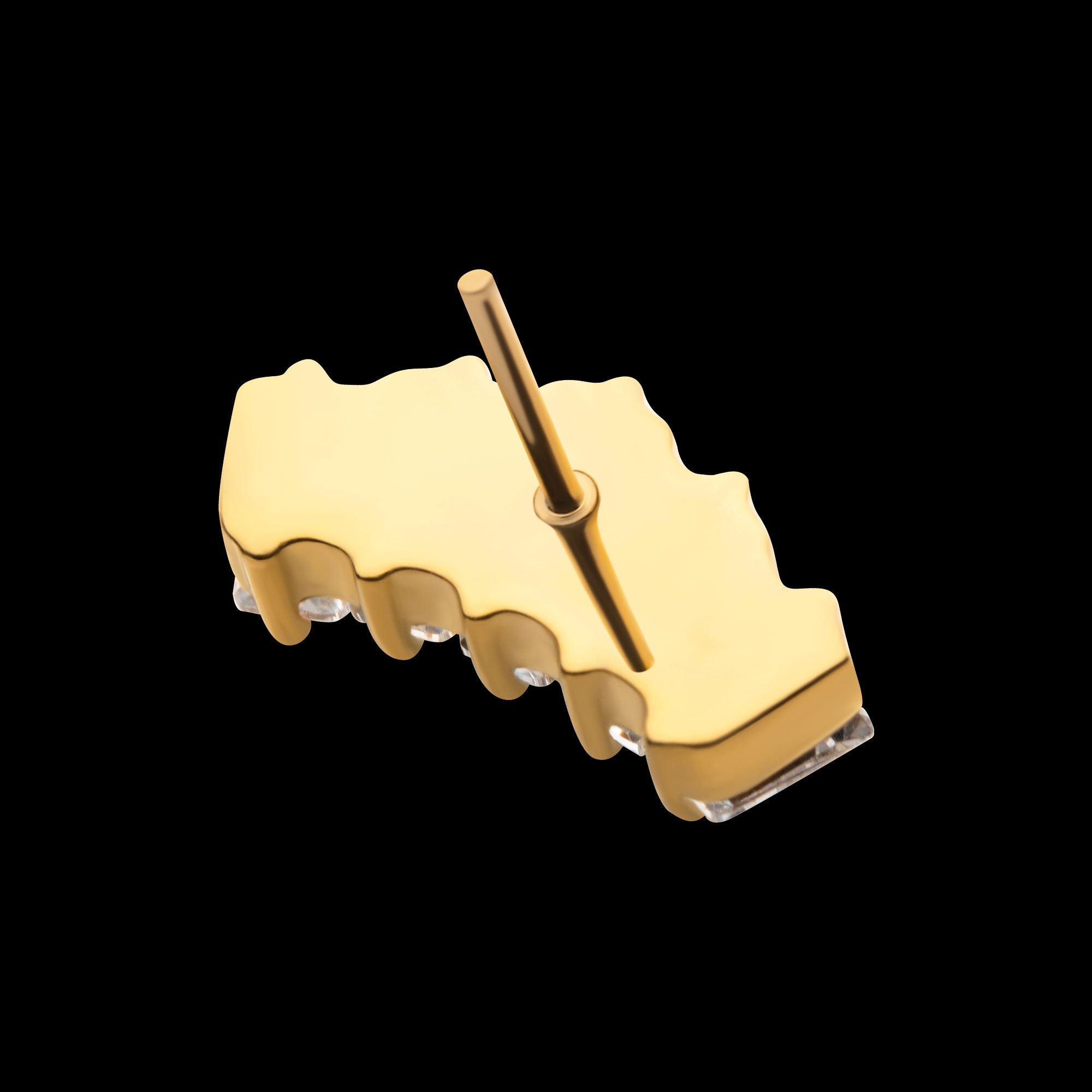 Prong Set Baguette CZ 5-Cluster Flatback Stud Earring / Nosering - CZ in 24Kt Gold PVD Titanium