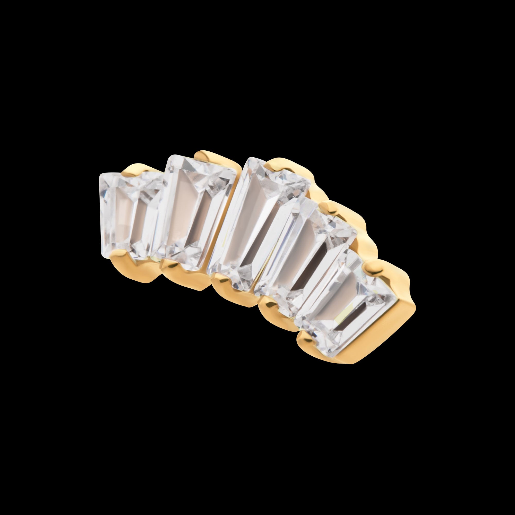 Prong Set Baguette CZ 5-Cluster Flatback Stud Earring / Nosering - CZ in 24Kt Gold PVD Titanium