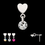 Flat Heart with Floating CZ Gem Dangle Flatback Stud Earring / Nosering - CZ in Platinum PVD Titanium