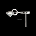 Flat Heart with Floating CZ Gem Dangle Flatback Stud Earring / Nosering - CZ in Platinum PVD Titanium