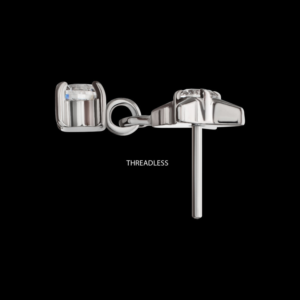 Celestial Star with Prong Set CZ Gem Dangle Flatback Stud Earring / Nosering - CZ in Platinum PVD Titanium