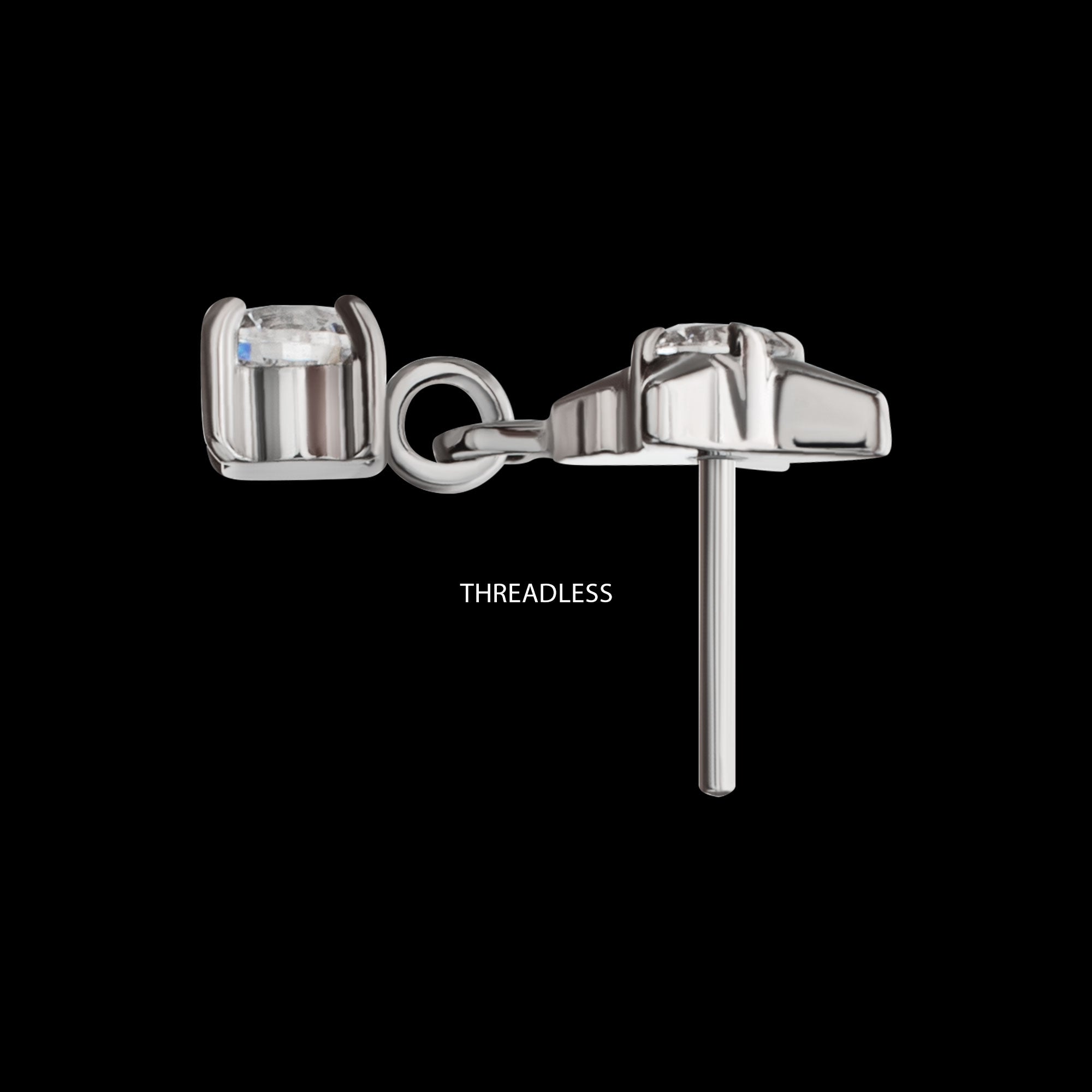 Celestial Star with Prong Set CZ Gem Dangle Flatback Stud Earring / Nosering - CZ in Platinum PVD Titanium