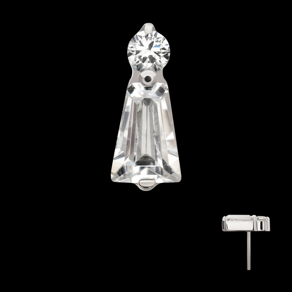 Prong Set Round & Baguette CZ Gem Flatback Stud Earring / Nosering - CZ in Platinum PVD Titanium