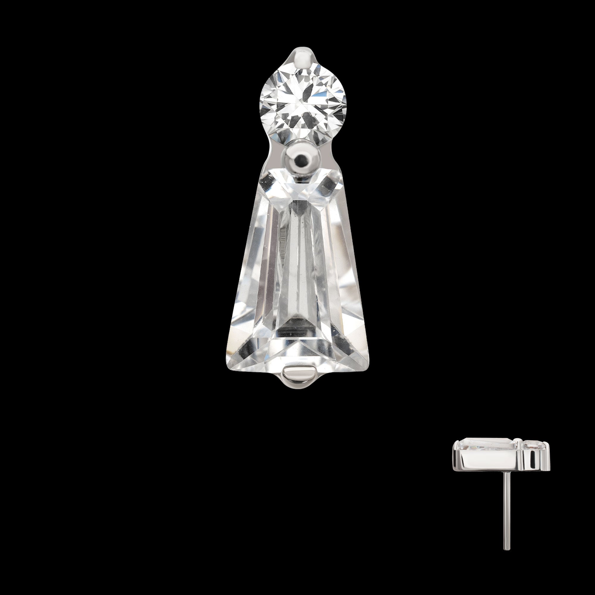 Prong Set Round & Baguette CZ Gem Flatback Stud Earring / Nosering - CZ in Platinum PVD Titanium