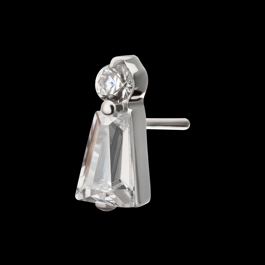 Prong Set Round & Baguette CZ Gem Flatback Stud Earring / Nosering - CZ in Platinum PVD Titanium