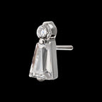 Prong Set Round & Baguette CZ Gem Flatback Stud Earring / Nosering - CZ in Platinum PVD Titanium