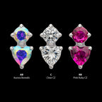 Prong Set Round & Heart Gem Flatback Stud Earring / Nosering - Gem in Platinum PVD Titanium