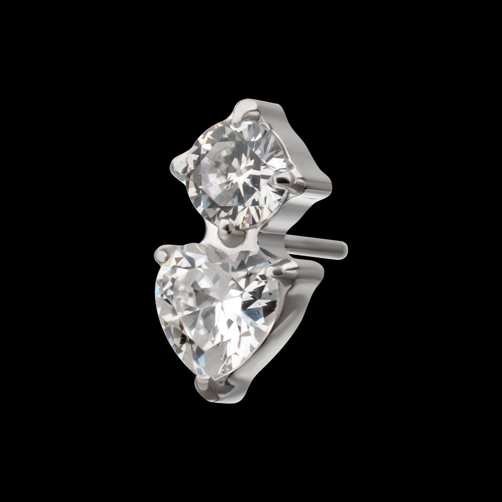 Prong Set Round & Heart Gem Flatback Stud Earring / Nosering - Gem in Platinum PVD Titanium